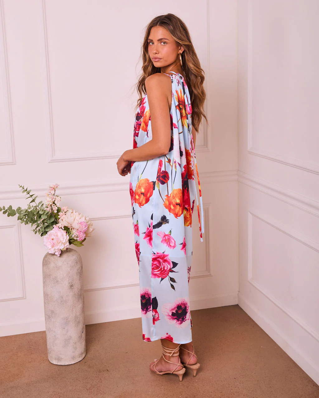 Silken Garden Draped Floral One Shoulder Maxi Dress - Image 4