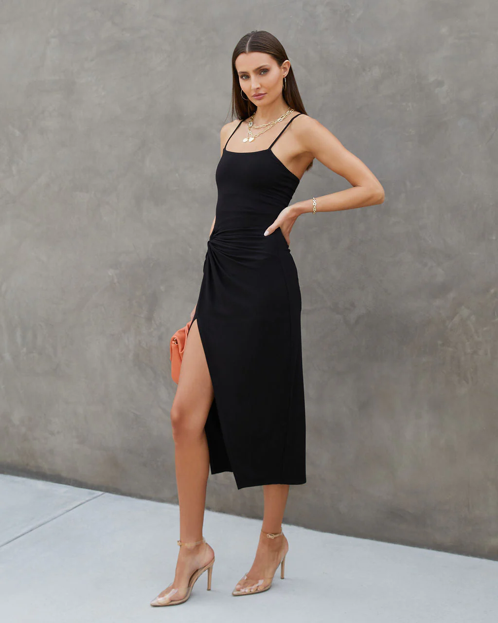 Adelina Twisted Front Slit Midi Dress - Image 4