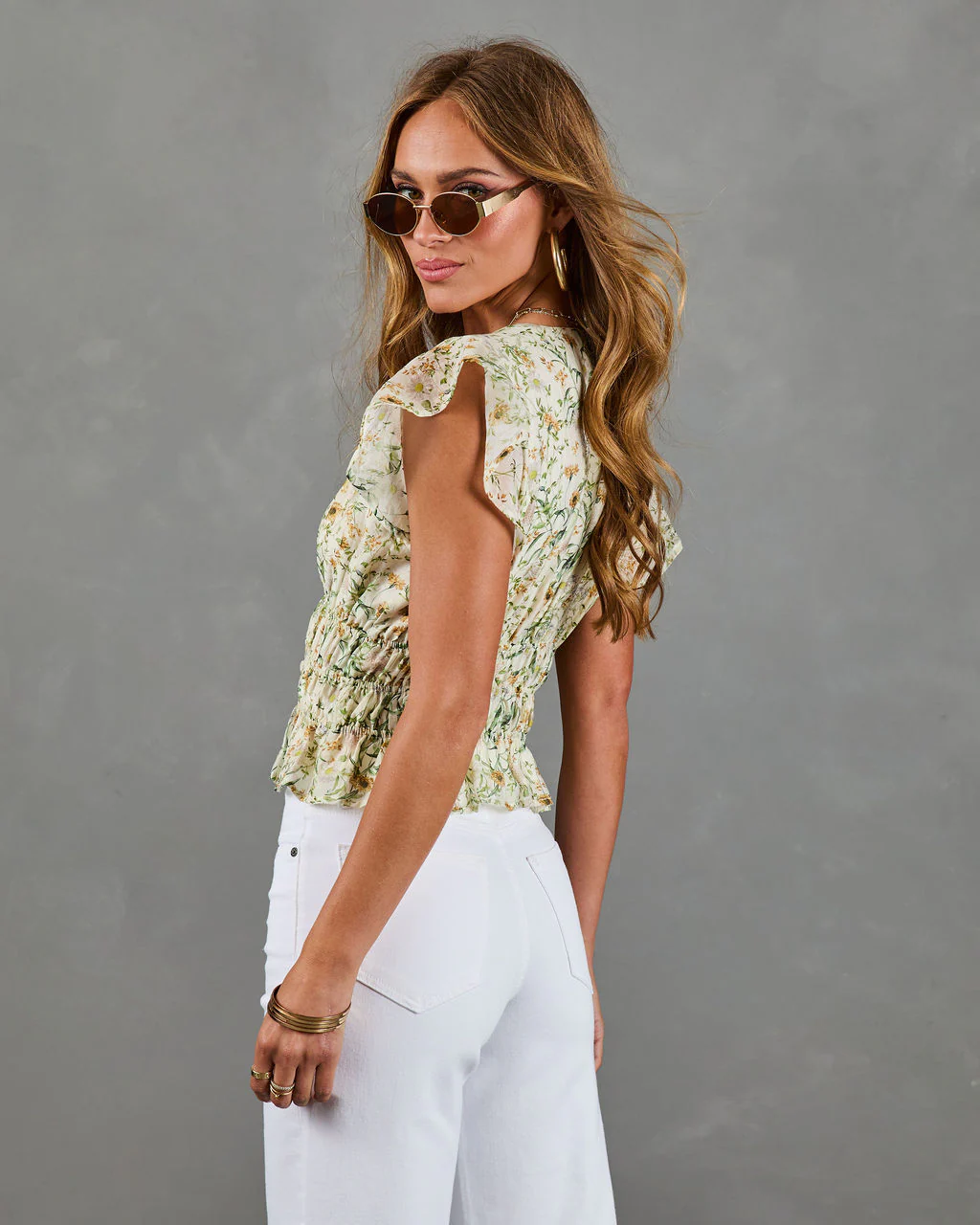 Adilene Floral Print Smocked Waist Peplum Top - Image 4