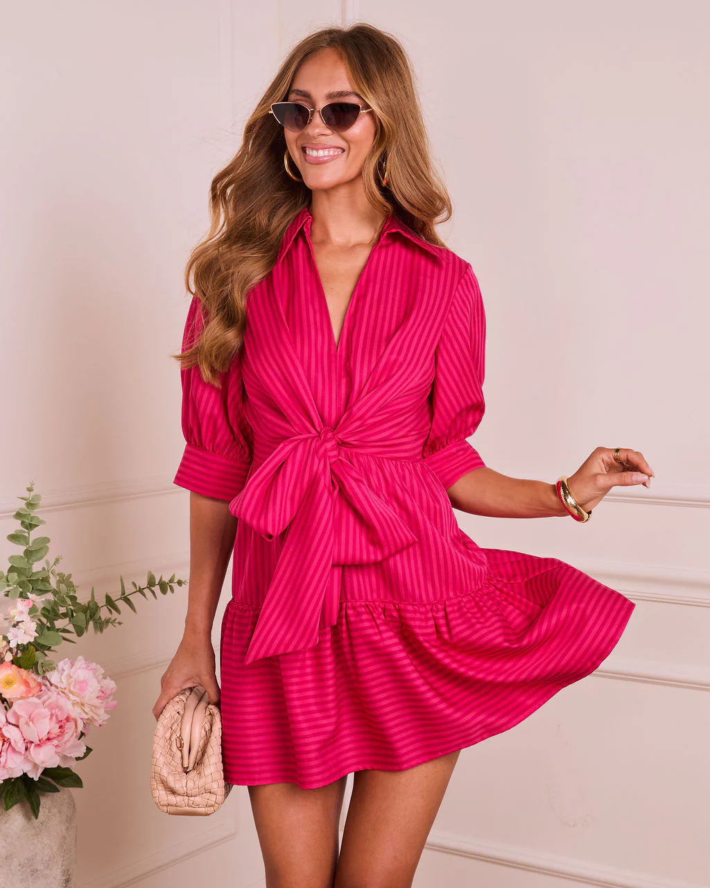 Adonie Striped Front Tie Mini Shirt Dress - Image 3