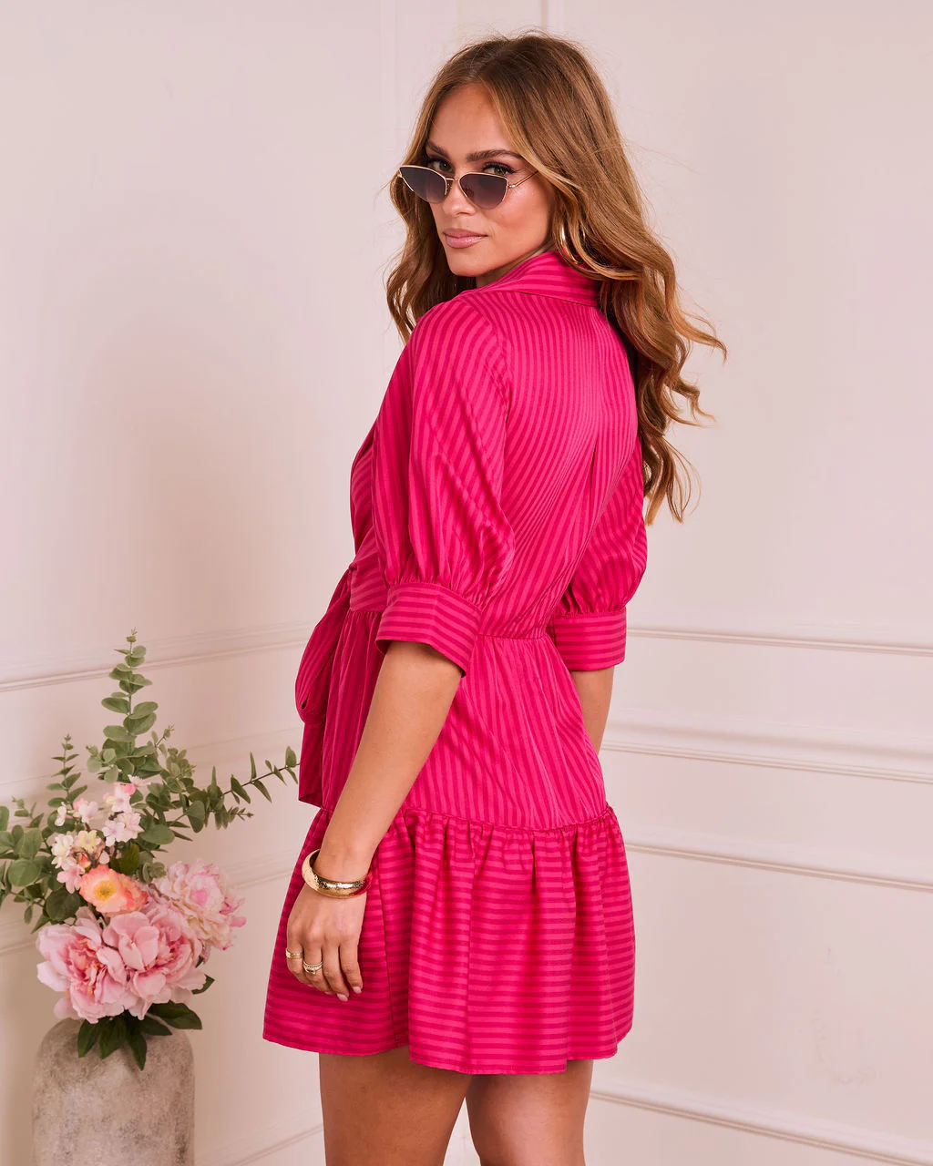 Adonie Striped Front Tie Mini Shirt Dress - Image 4