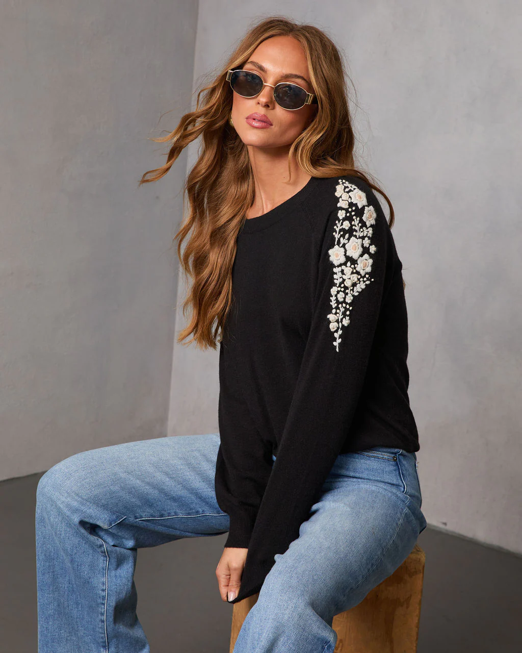 Air of Romance Embroidered Shoulder Knit Sweater - Image 3