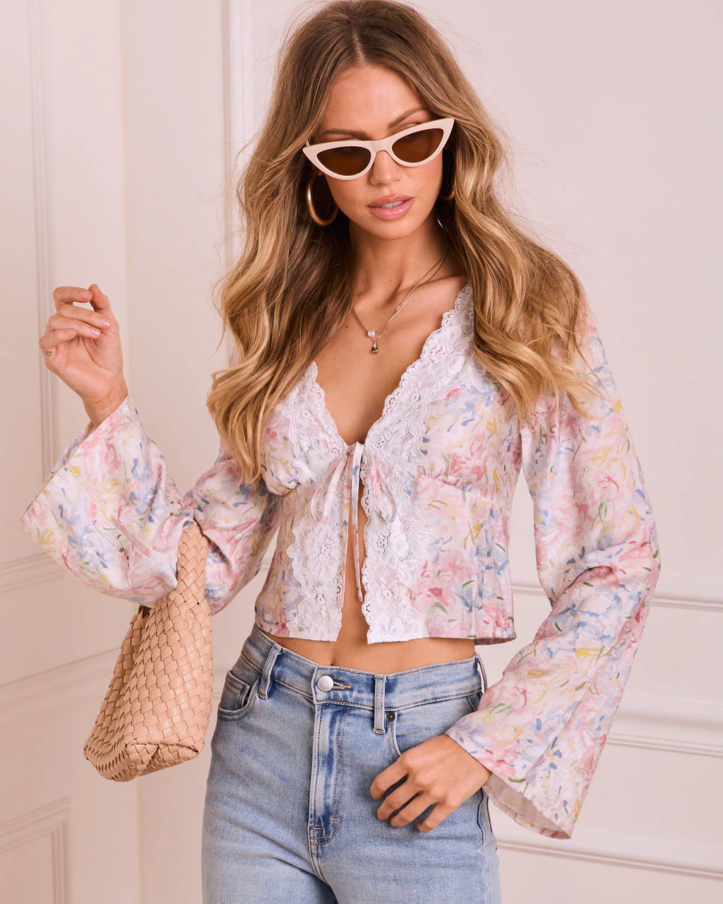 Airy Muse Floral Lace Trim Flyaway Top - Image 5