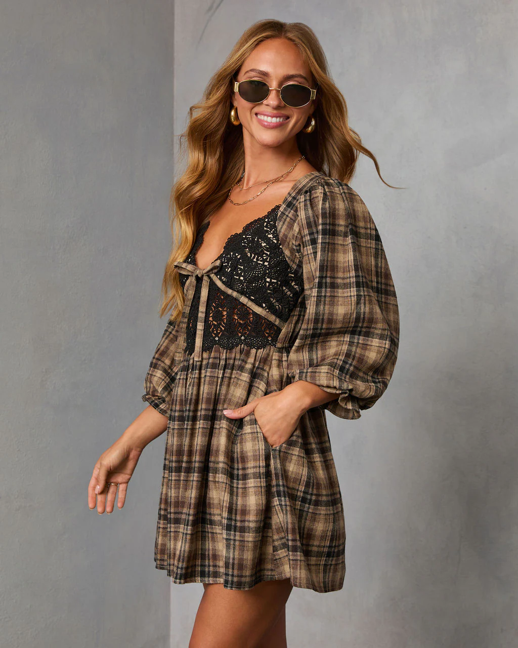 Ajah Plaid Lace Bust Mini Dress - Image 3