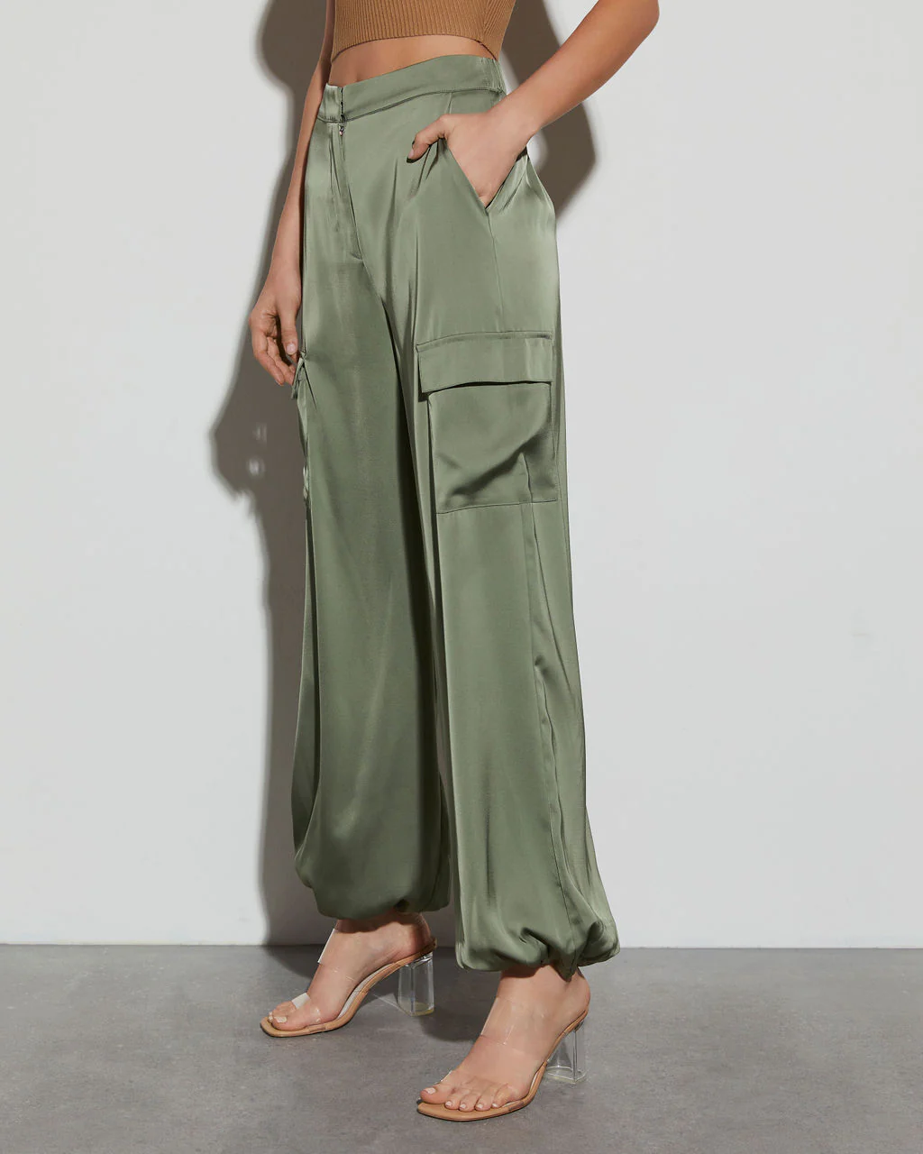 Alana Pocketed Satin Cargo Joggers - Image 10