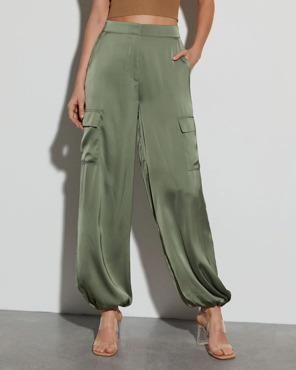 Alana Pocketed Satin Cargo Joggers - Image 8
