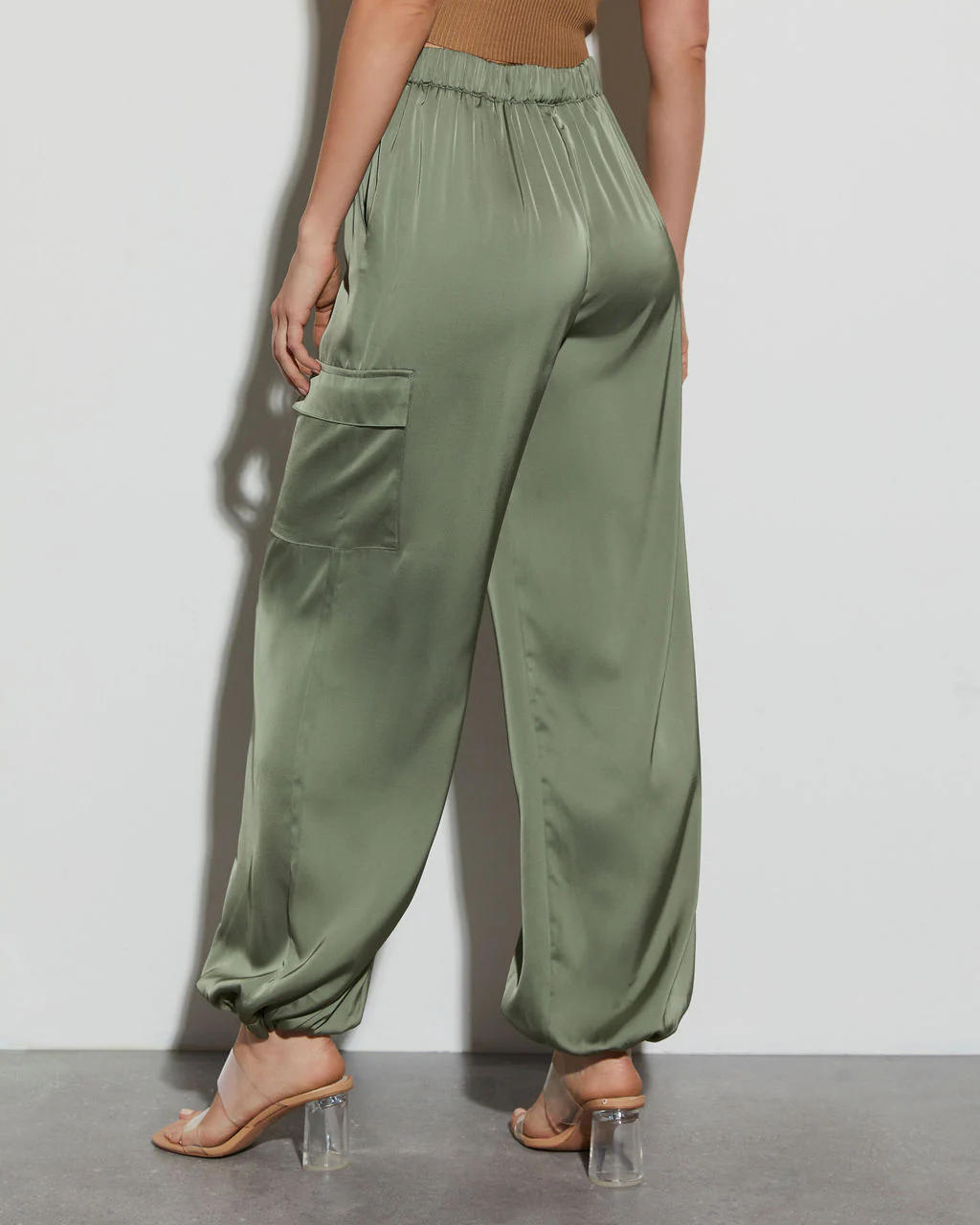 Alana Pocketed Satin Cargo Joggers - Image 9