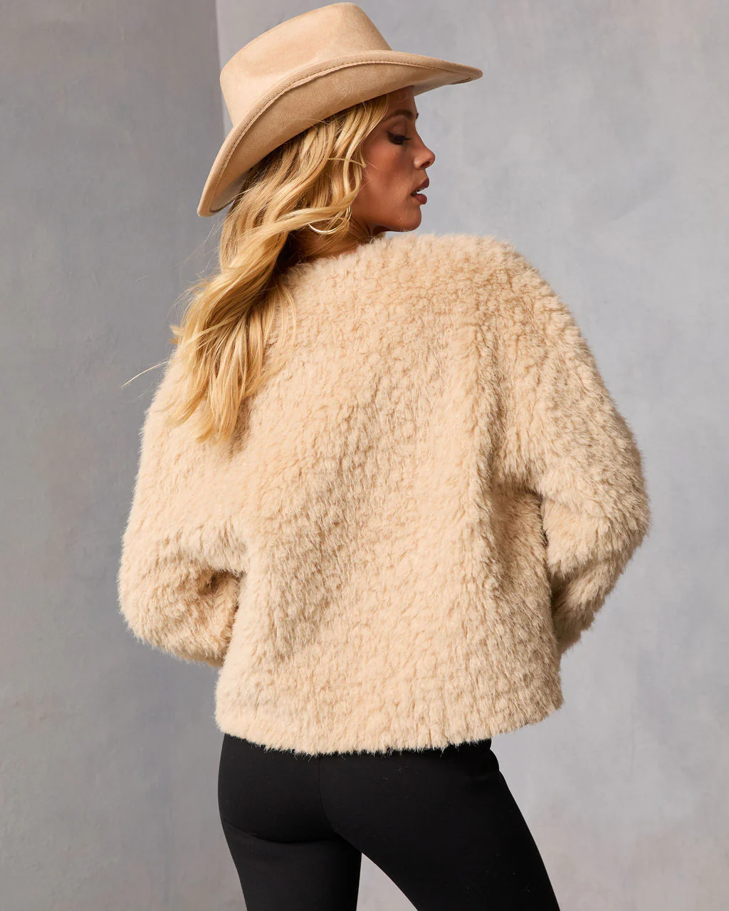 Aleda Faux Fur Asymmetric Front Bow Jacket - Image 4