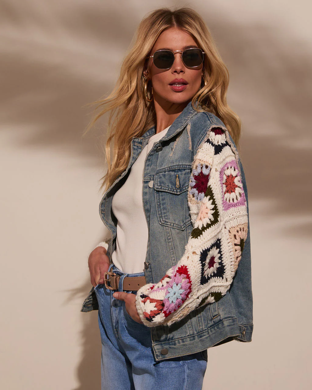 Alek Crochet Sleeve Denim Jacket - Image 3