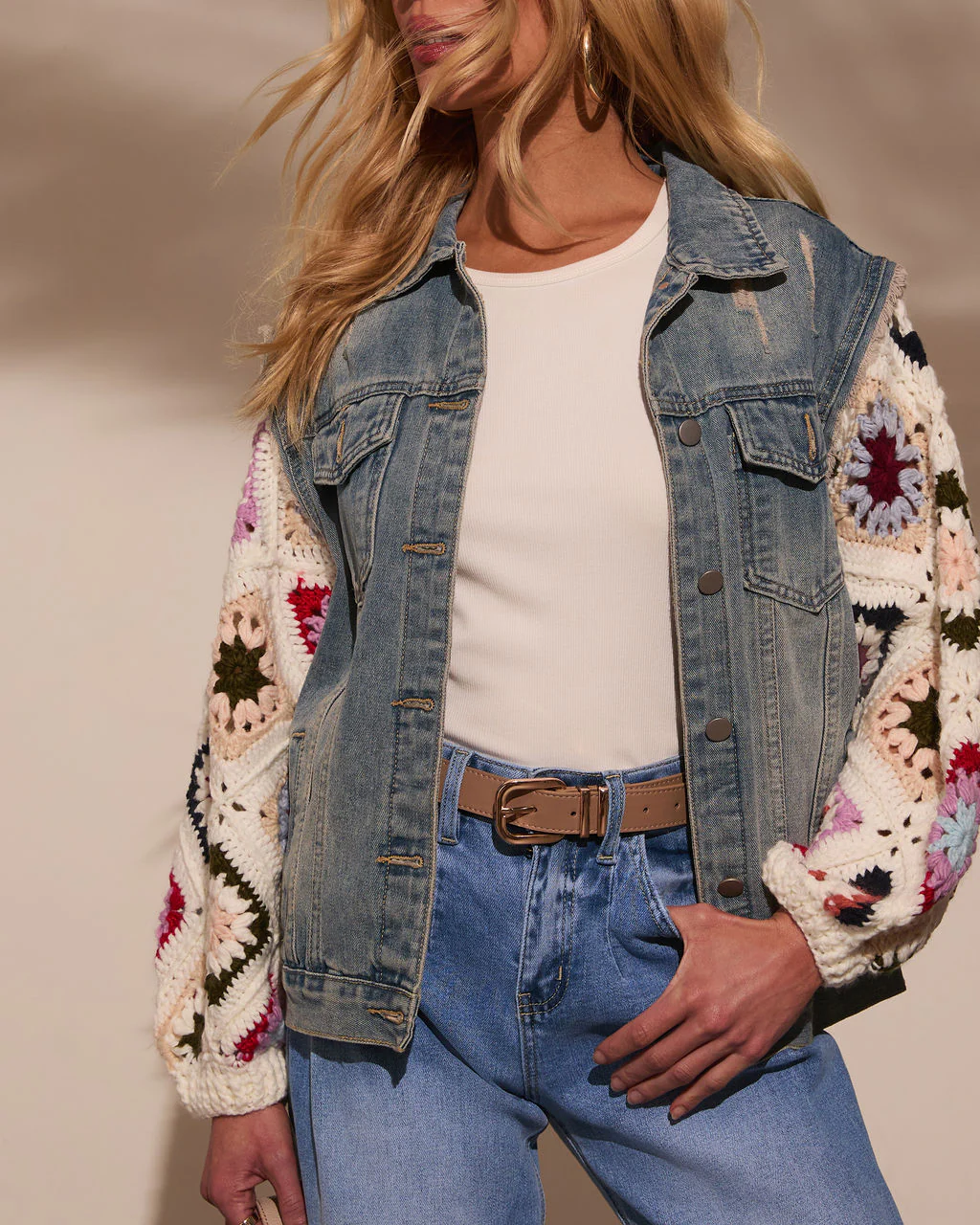 Alek Crochet Sleeve Denim Jacket - Image 5