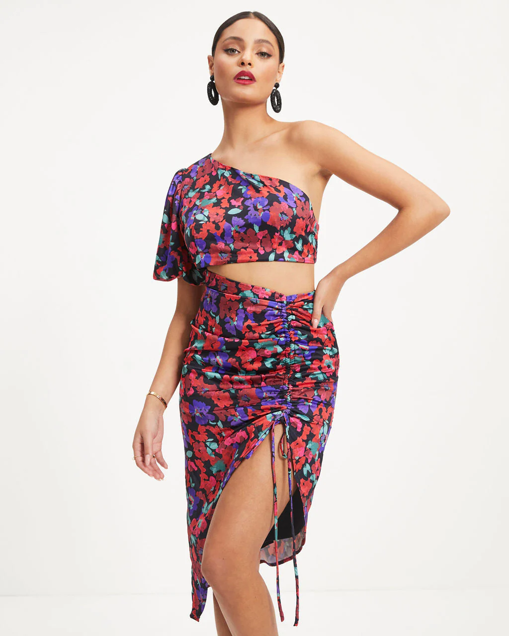 Alessi Floral Cutout Ruched Midi Dress - Image 3
