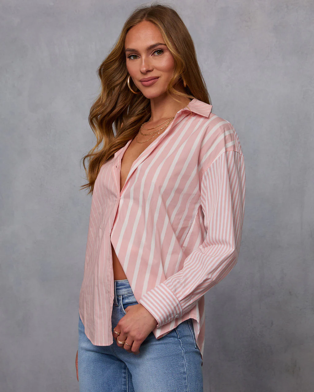 All Day Style Striped Poplin Collared Shirt - Image 3
