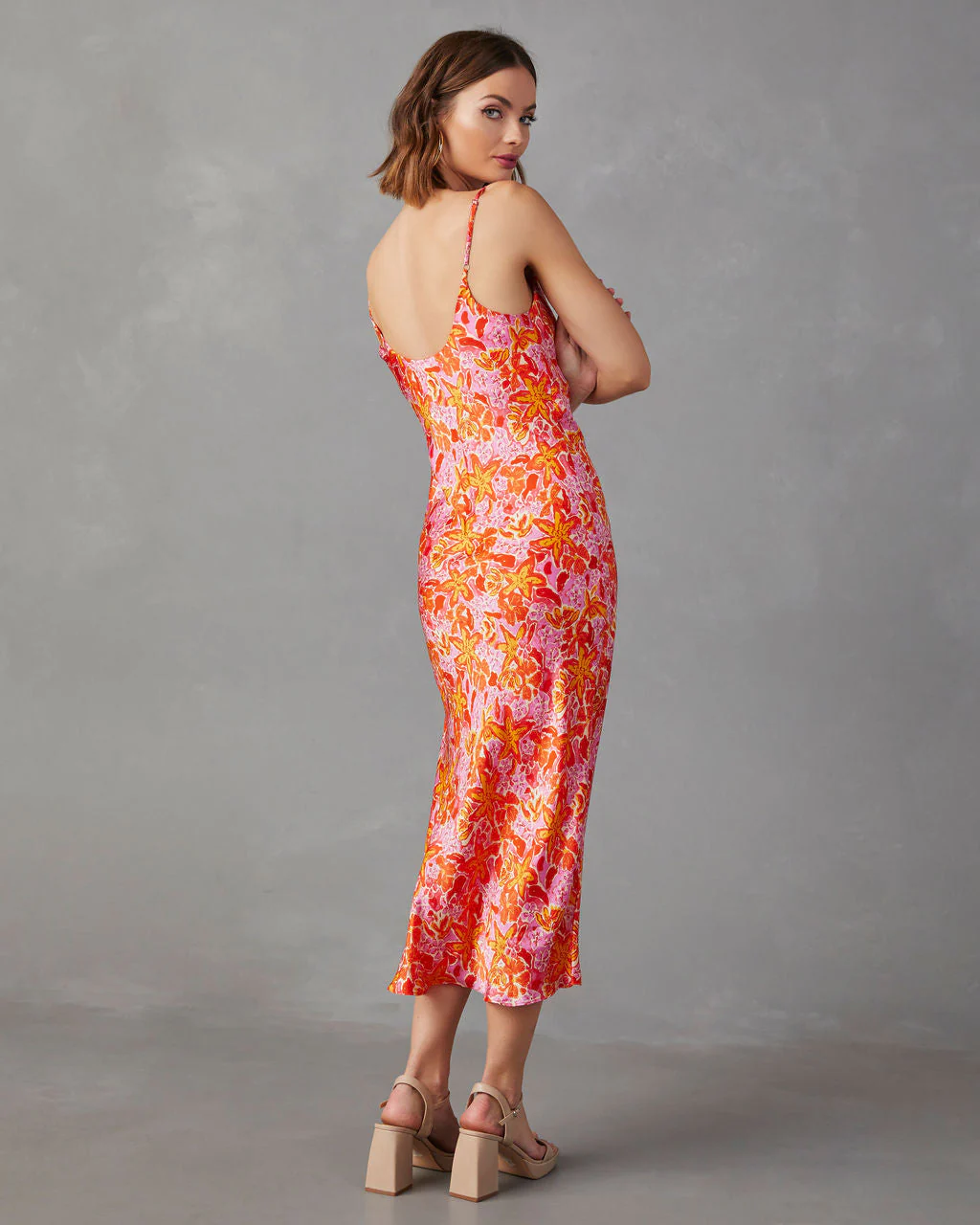 Allen Satin Floral Midi Dress - Image 2