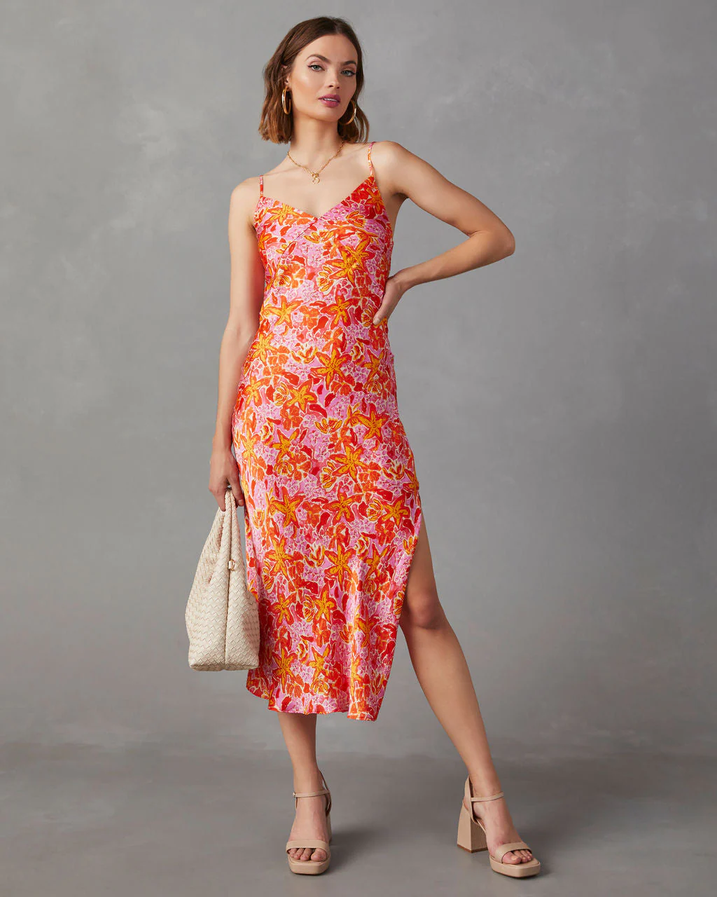 Allen Satin Floral Midi Dress - Image 4