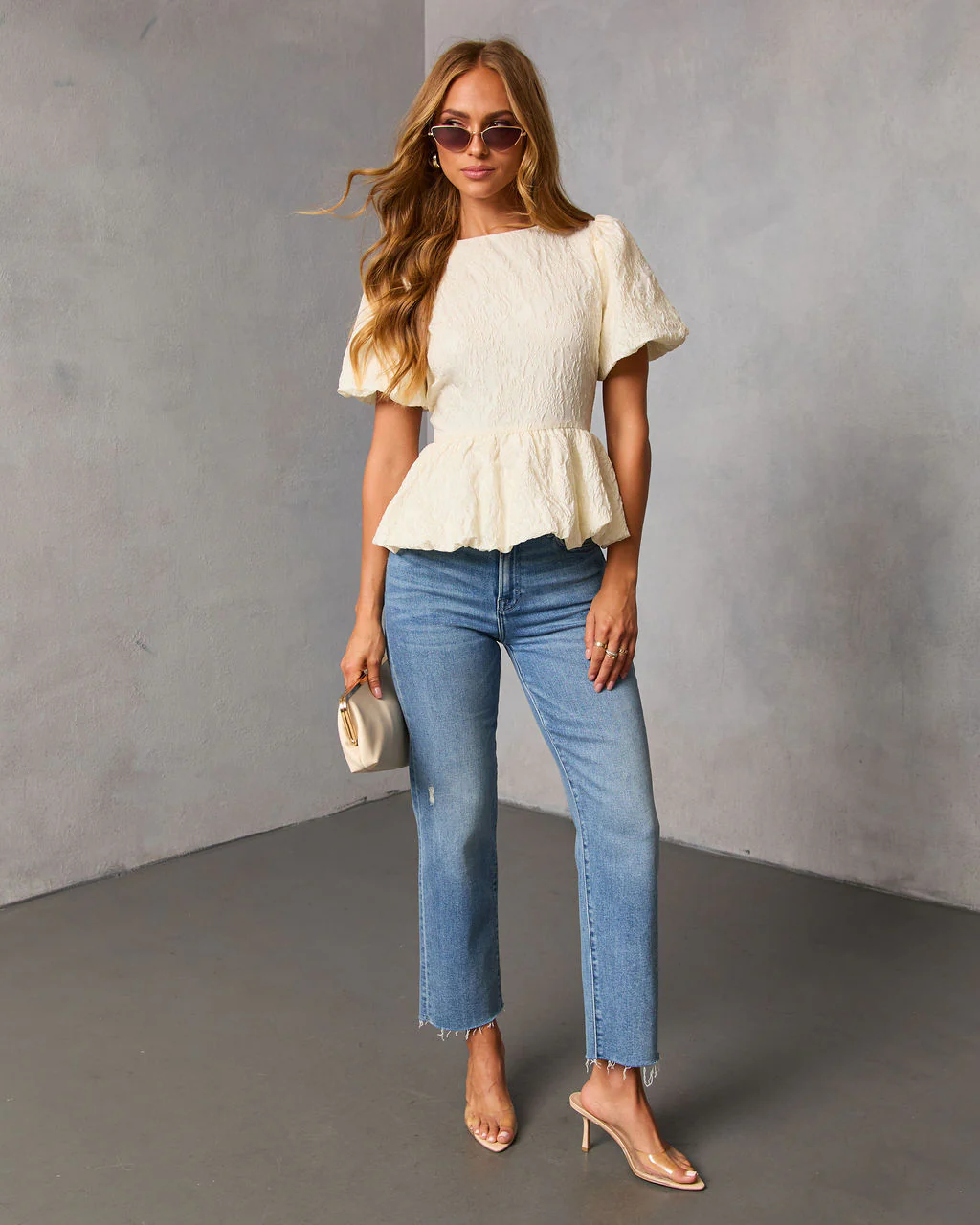 Aloura Puff Sleeve Peplum Top - Image 2