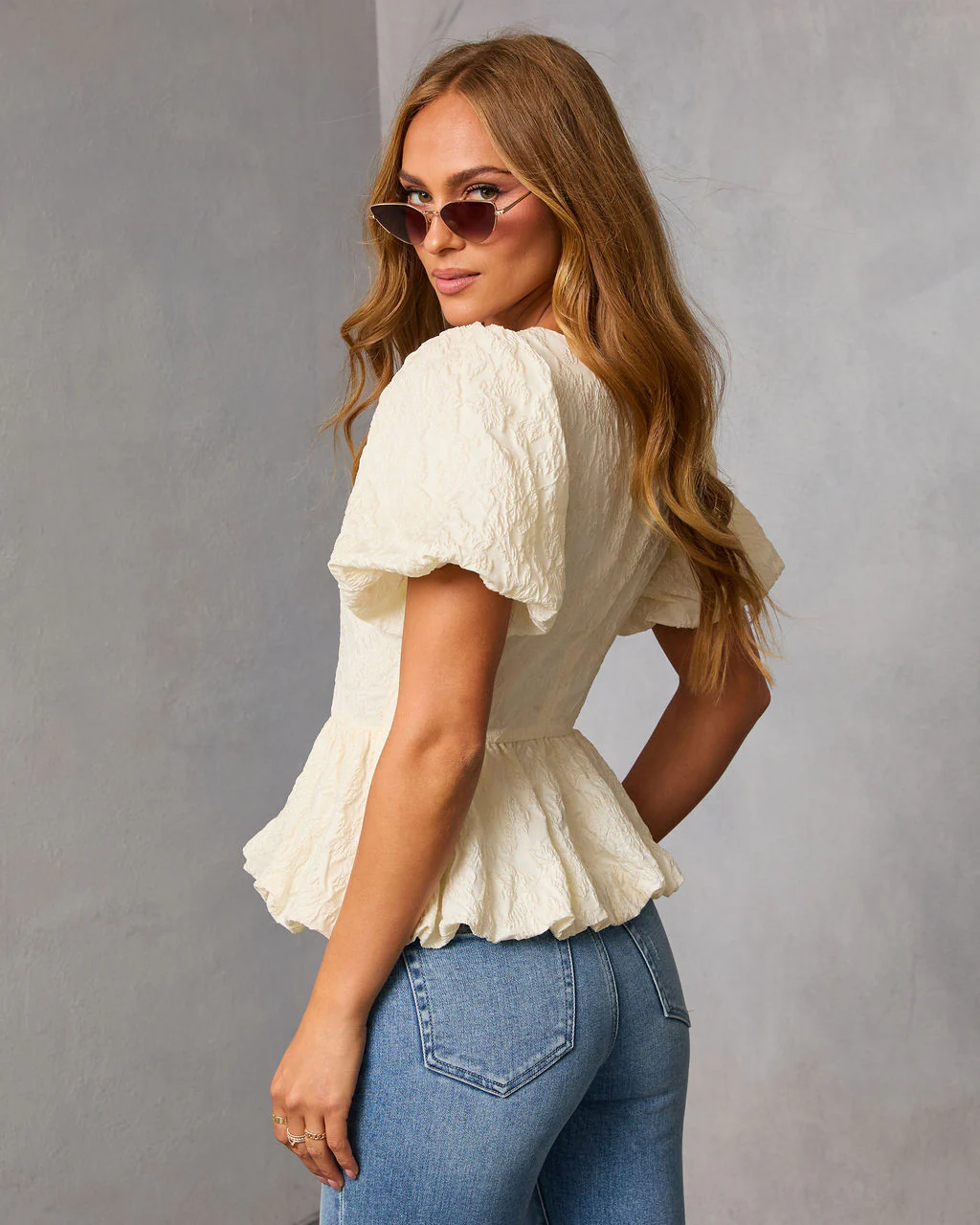 Aloura Puff Sleeve Peplum Top - Image 4