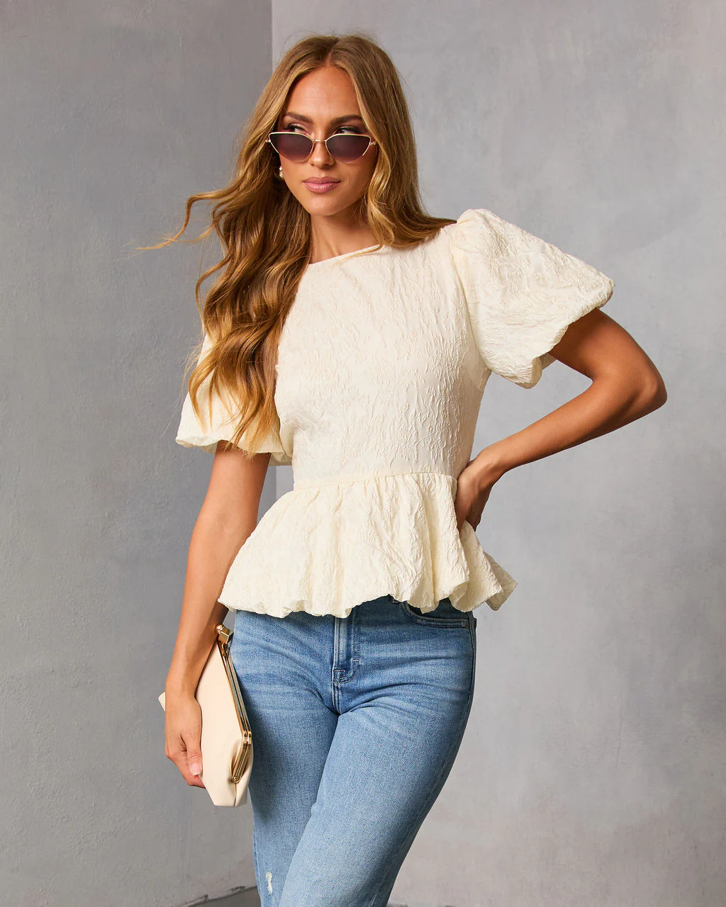 Aloura Puff Sleeve Peplum Top - Image 5