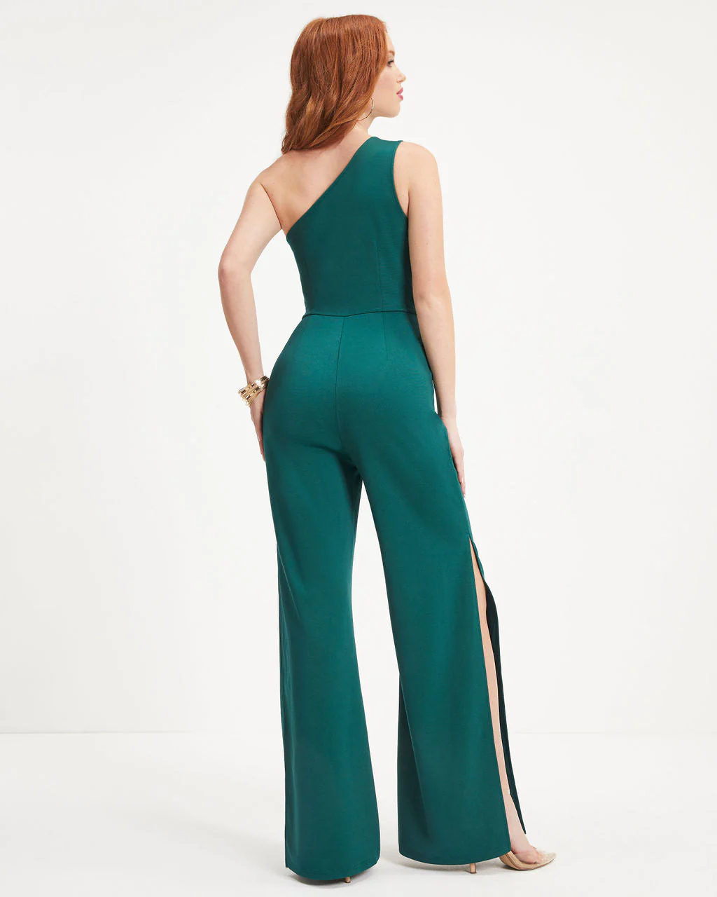 Always On The List One Shoulder Front Tie Slit Jumpsuit - Image 4