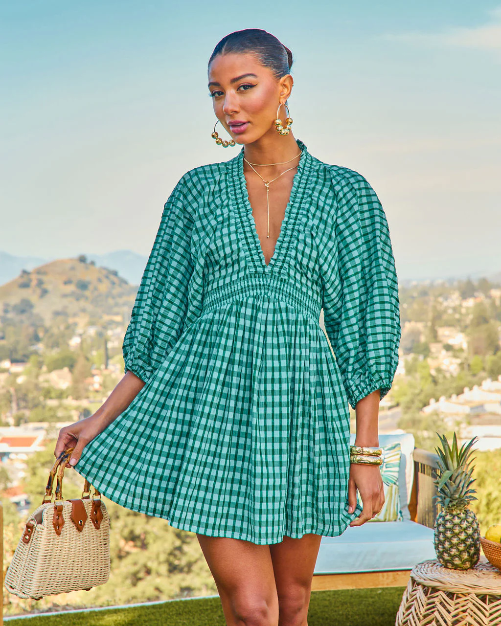 Alyasia Gingham Print Mini Dress - Image 2
