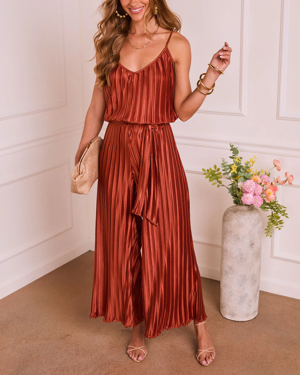 Amabel Satin Plisse Wrap Tie Jumpsuit - Image 5