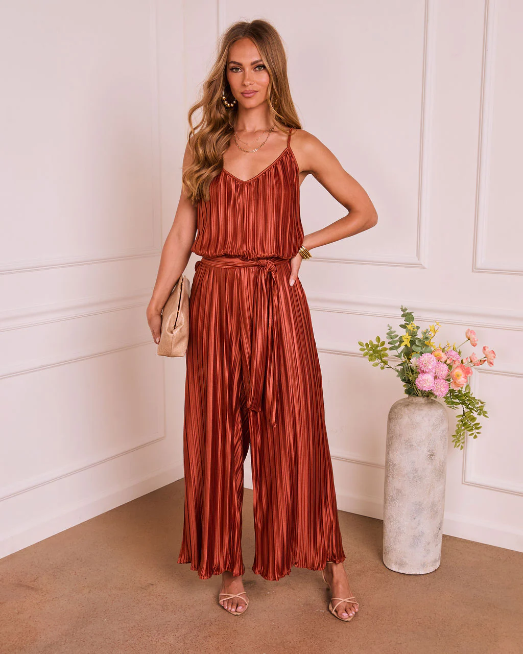 Amabel Satin Plisse Wrap Tie Jumpsuit - Image 6