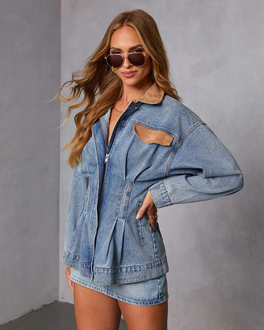 Amber Field Suede Trim Denim Barn Jacket - Image 3