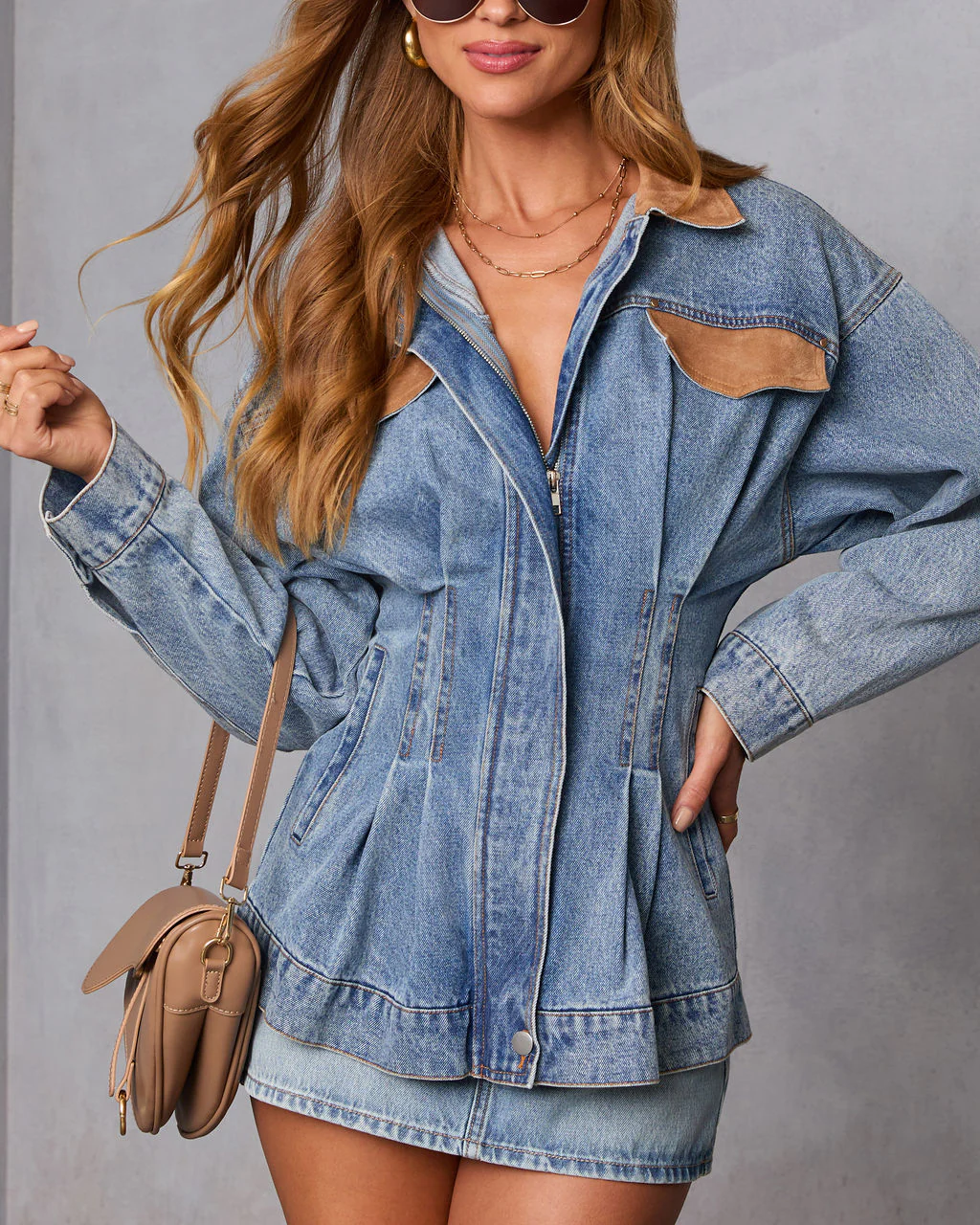 Amber Field Suede Trim Denim Barn Jacket - Image 5