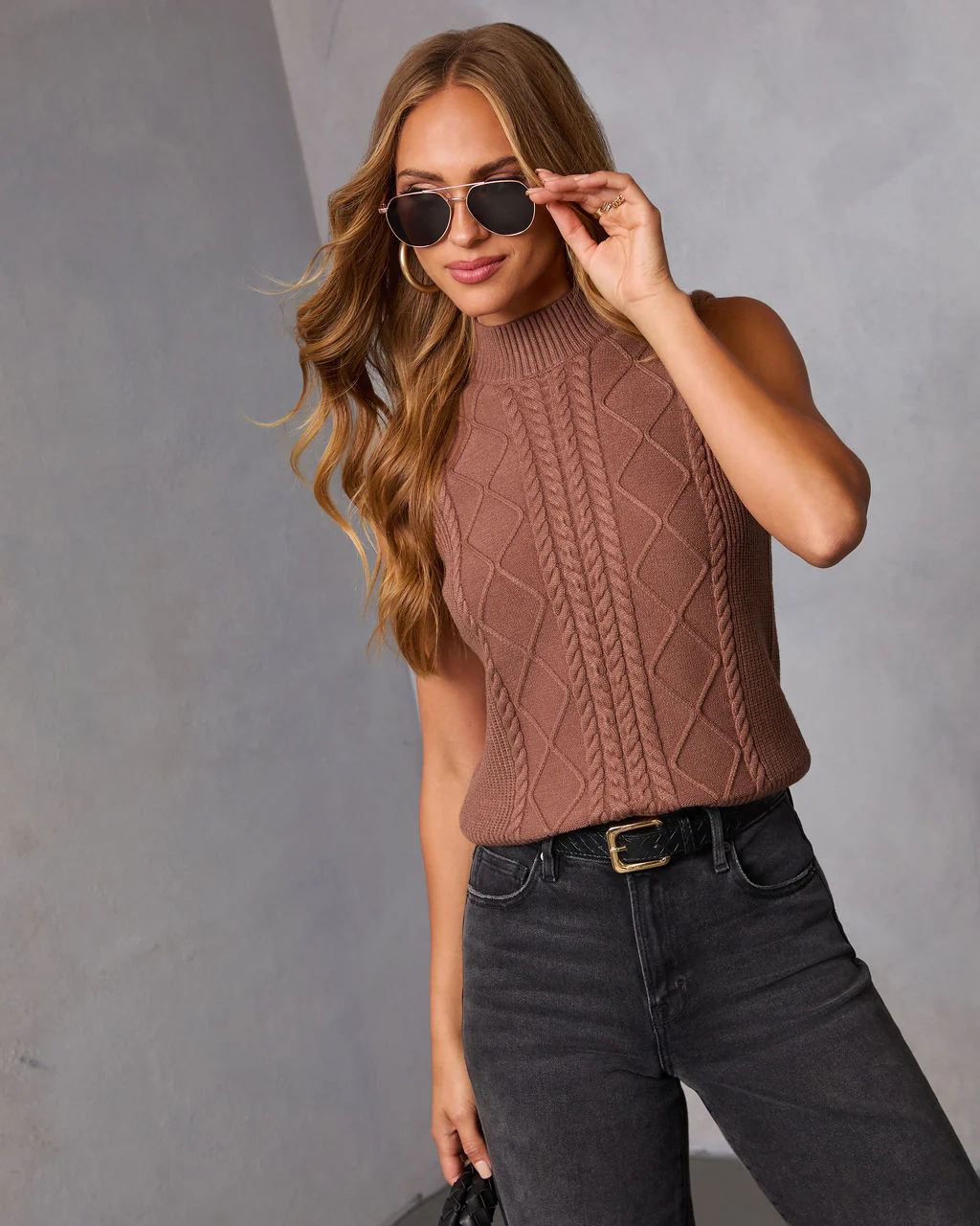 Amber Husk Cable Knit Mockneck Sweater - Image 6