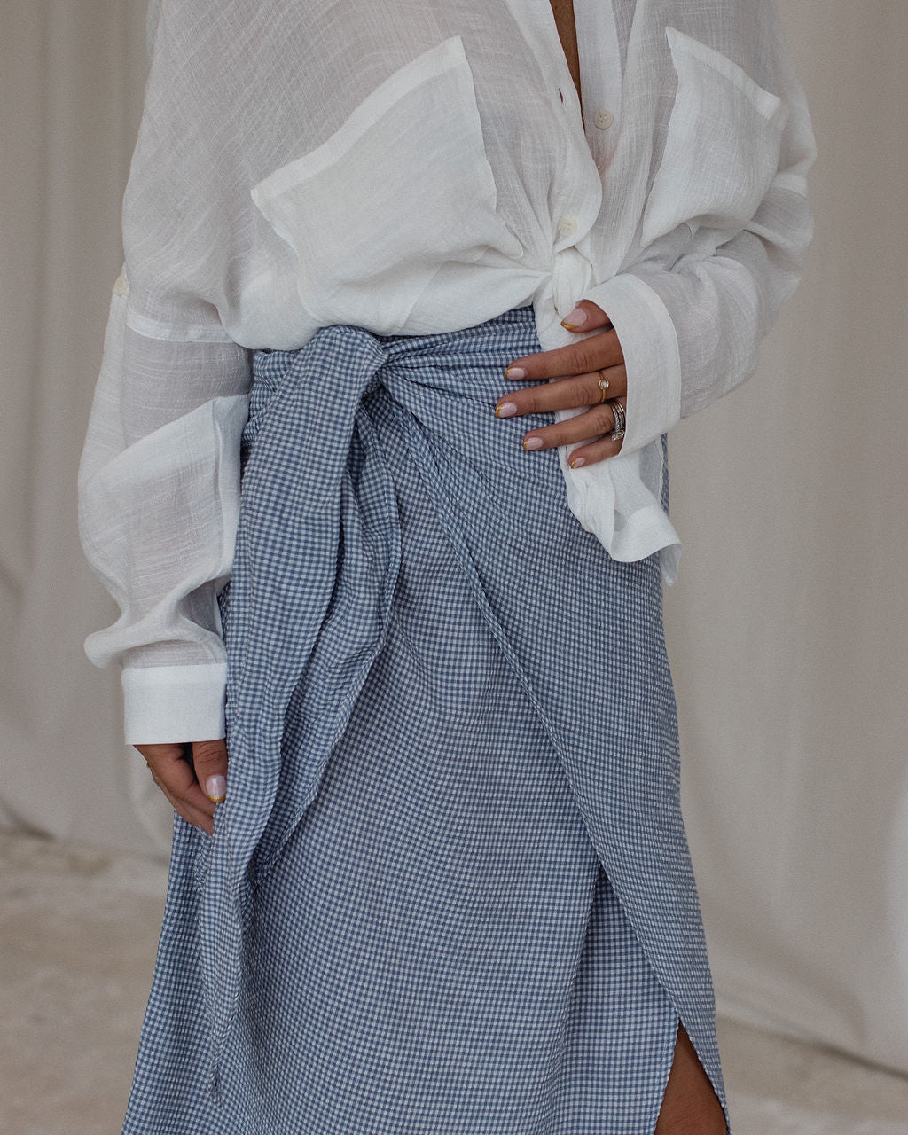 Amelie Gingham Side Tie Midi Skirt - Image 4
