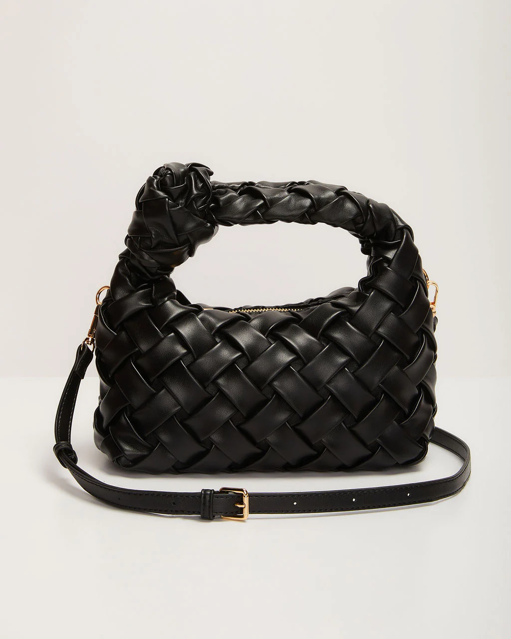 Ana Faux Leather Woven Knotted Top Handle Bag - Image 2