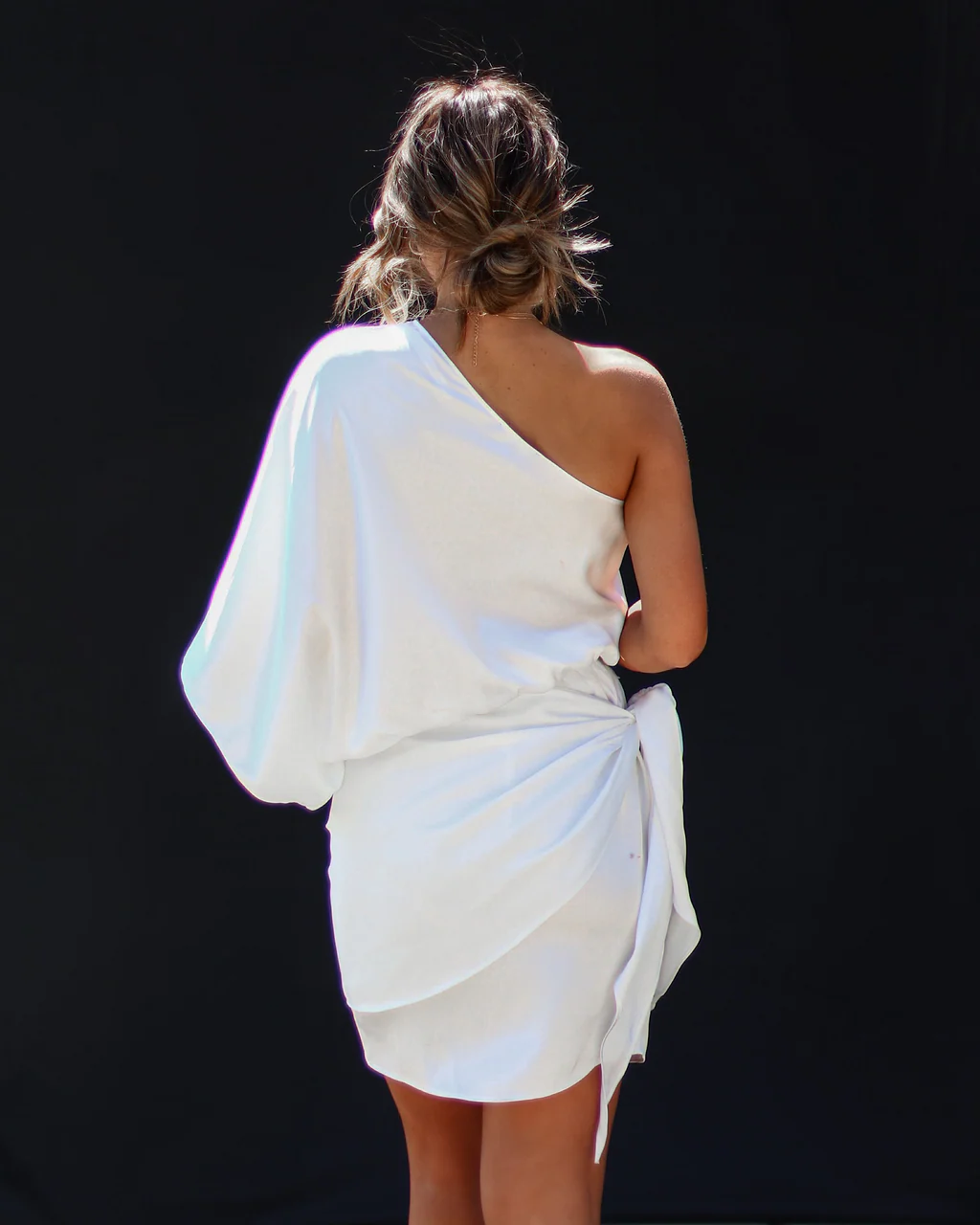 Anastasia Satin One Shoulder Side Tie Mini Dress - Image 2