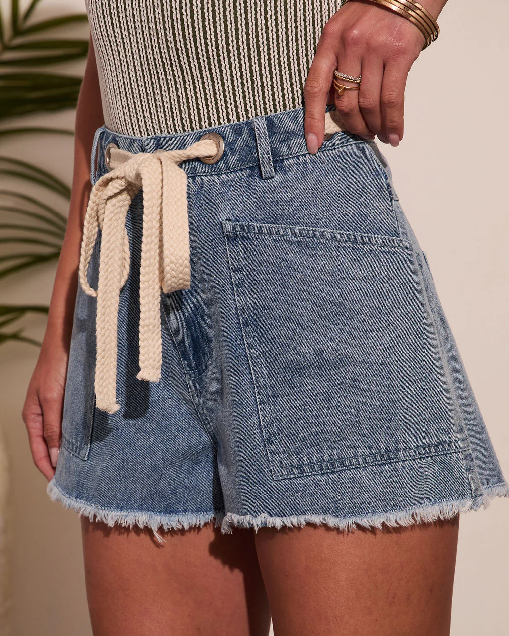 Anelle Drawstring High Rise Denim Shorts - Image 3
