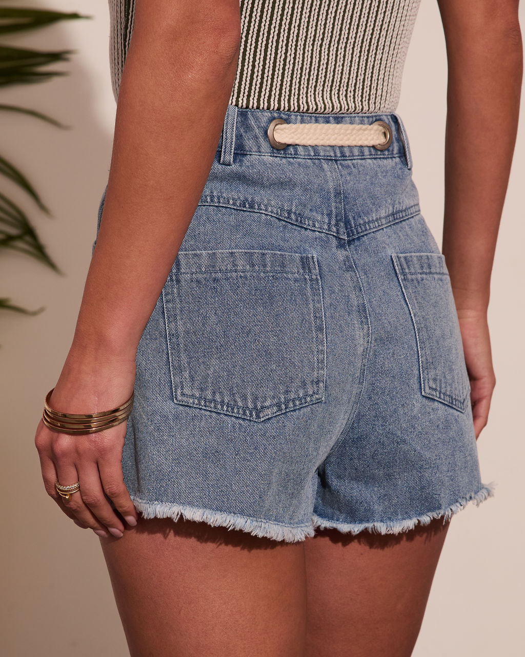 Anelle Drawstring High Rise Denim Shorts - Image 4