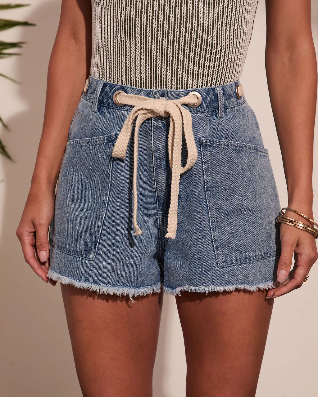 Anelle Drawstring High Rise Denim Shorts - Image 6