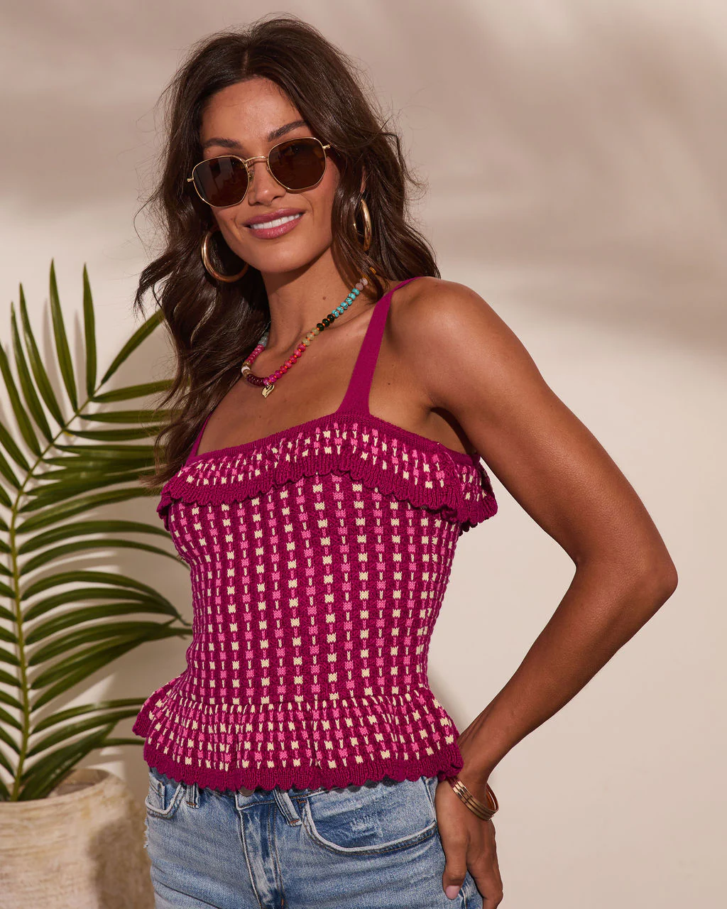 Anetta Knit Abstract Print Peplum Top - Image 5