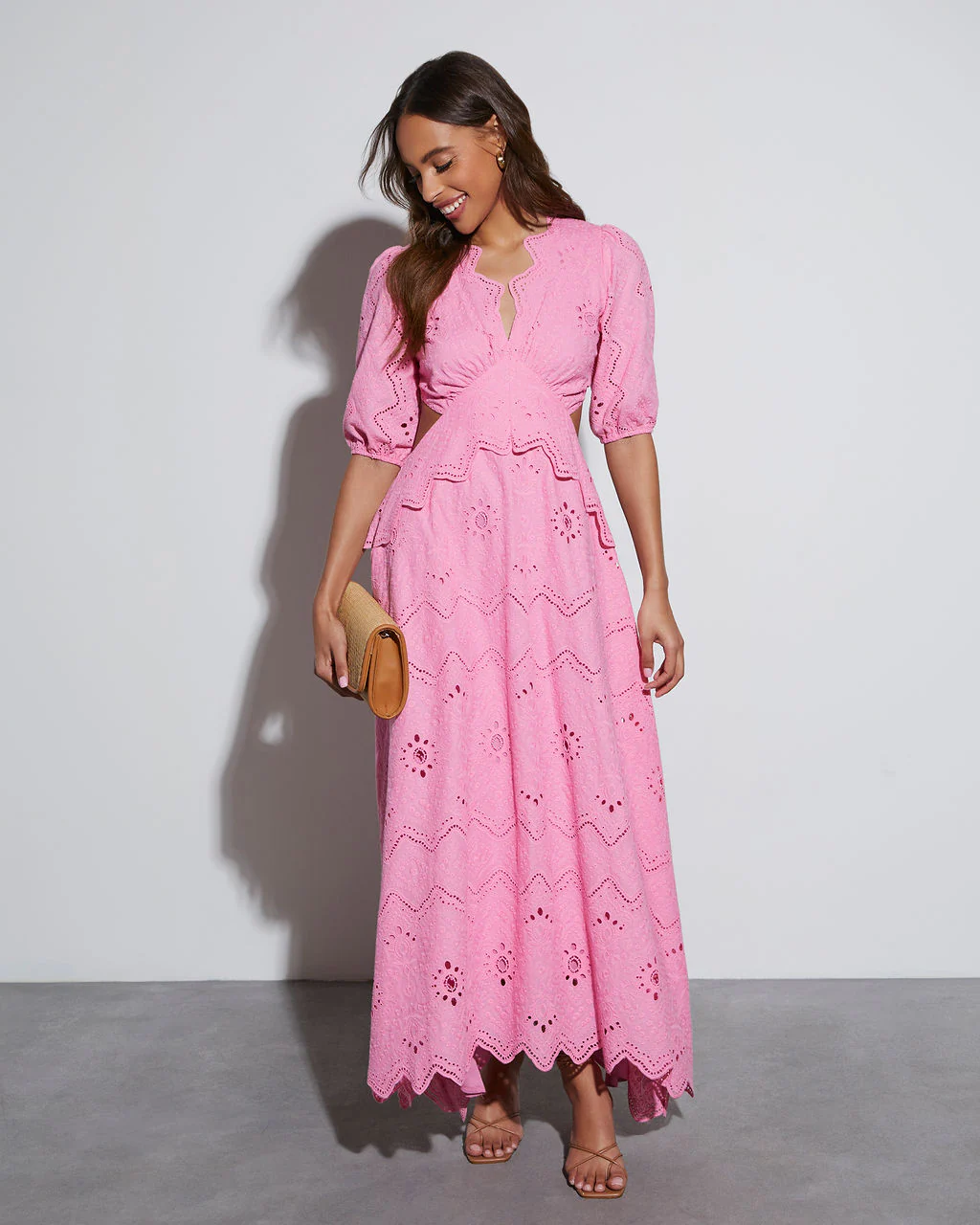 Anisa Eyelet Puff Sleeve Cutout Maxi Dress - Image 3