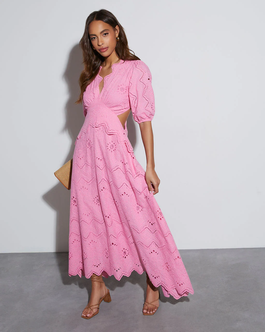 Anisa Eyelet Puff Sleeve Cutout Maxi Dress - Image 4