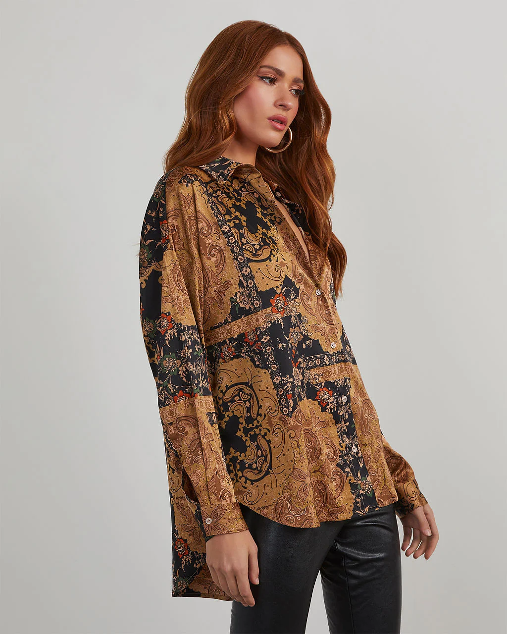 Annabelle Satin Paisley Button Down Top - Image 3