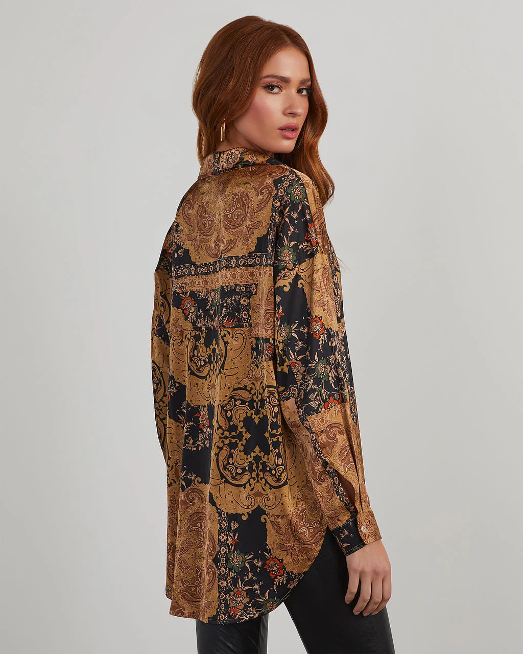 Annabelle Satin Paisley Button Down Top - Image 4