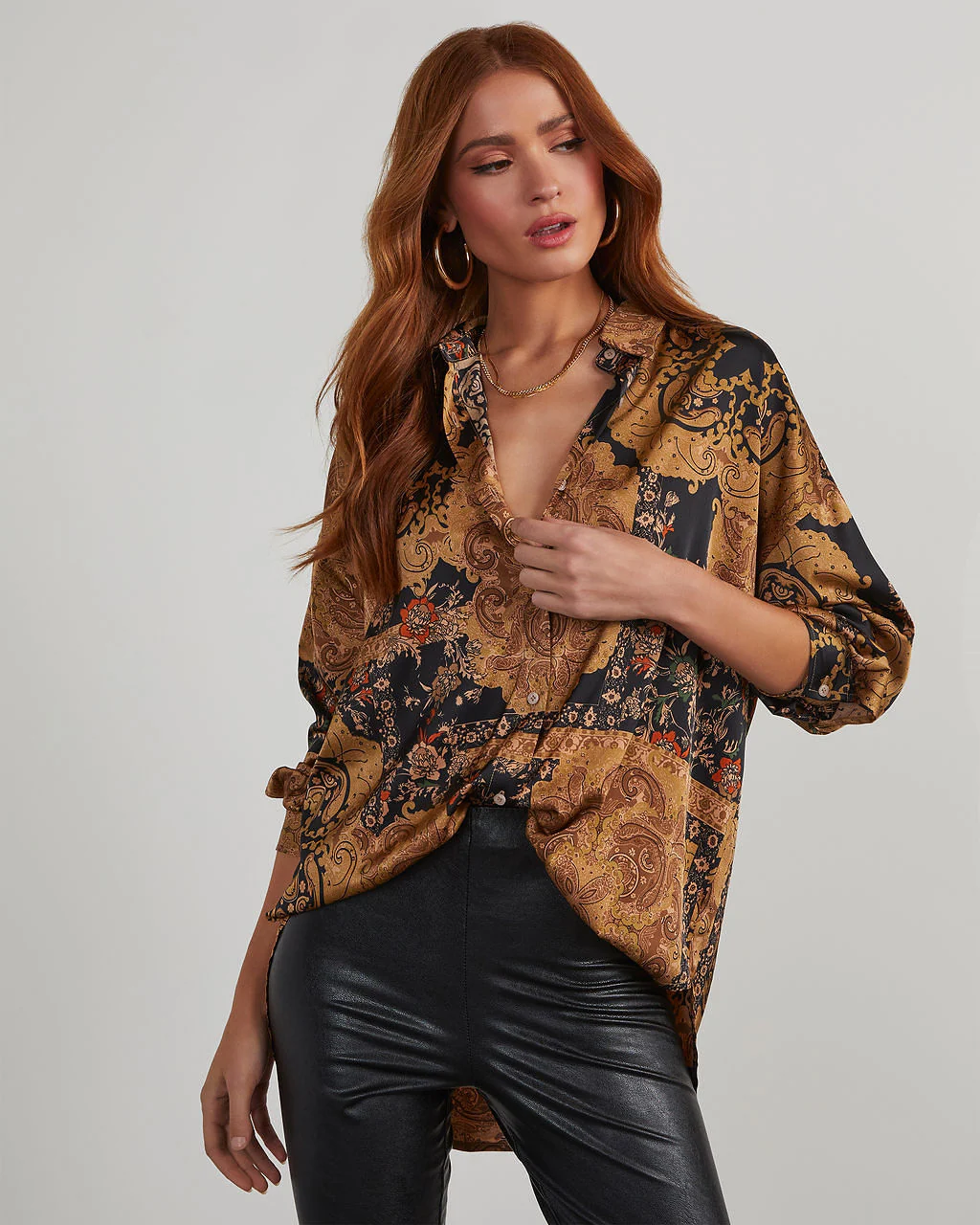 Annabelle Satin Paisley Button Down Top - Image 5