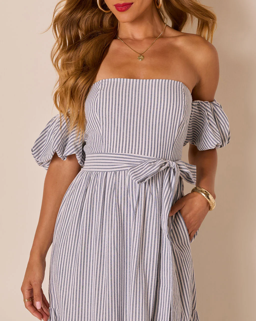 Annah Striped Off The Shoulder Maxi Dress - Image 2