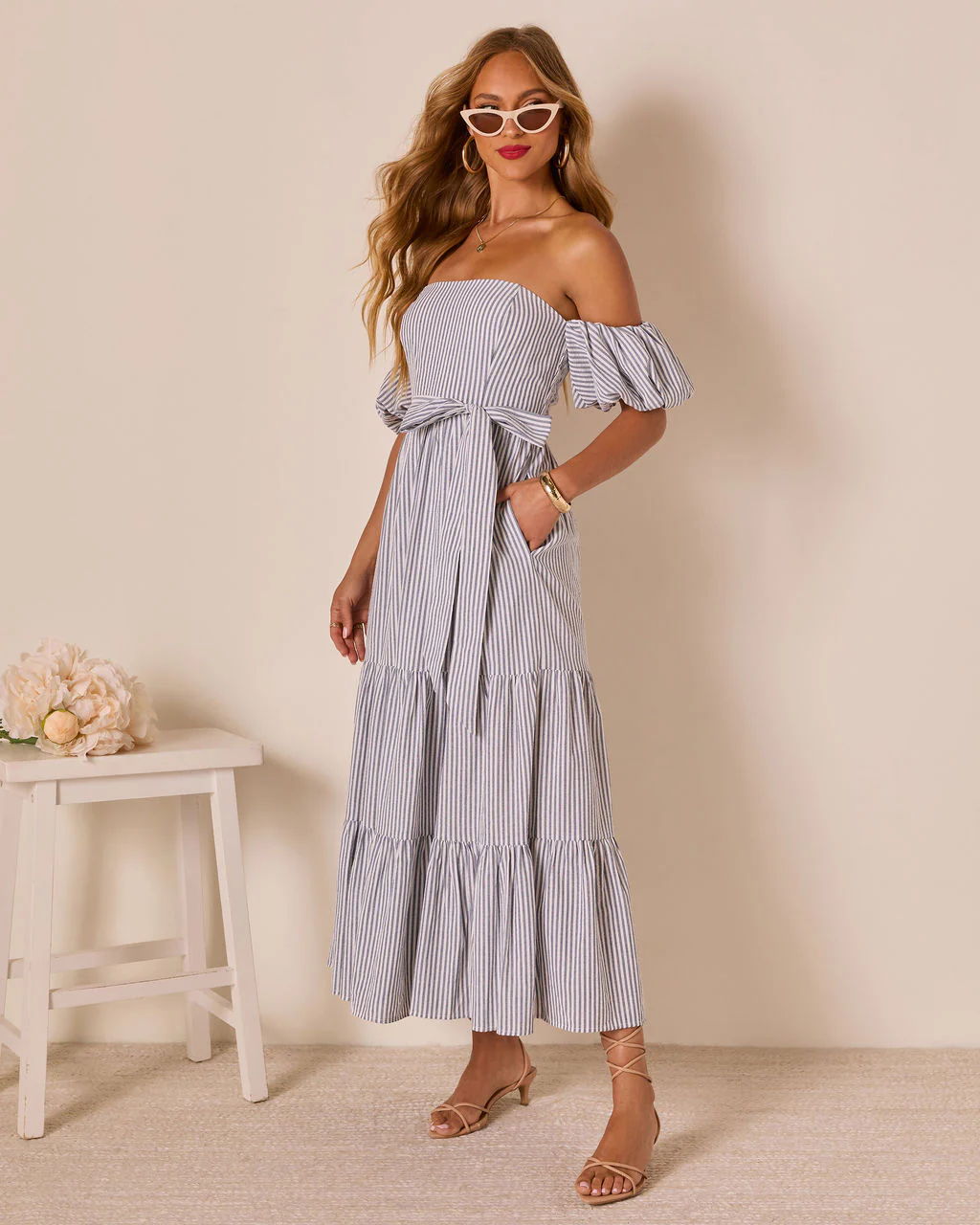 Annah Striped Off The Shoulder Maxi Dress - Image 3