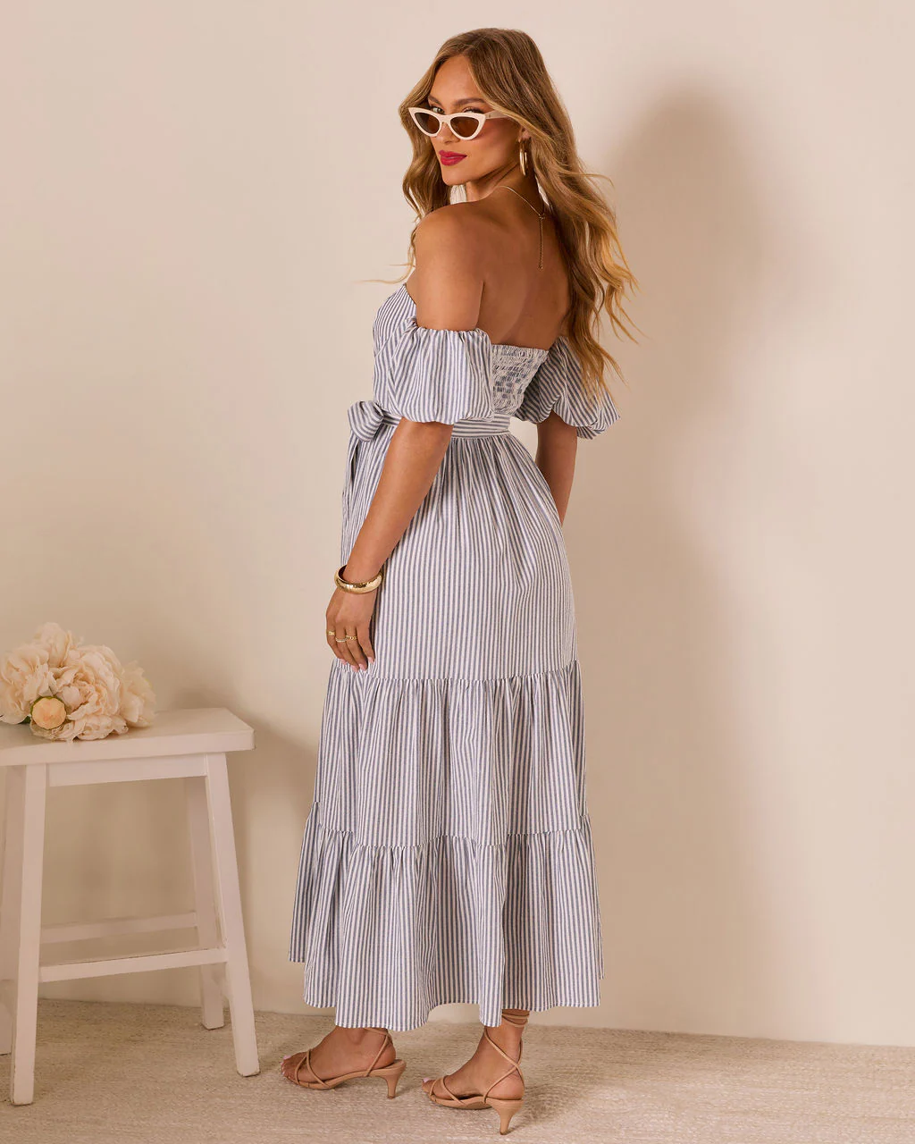Annah Striped Off The Shoulder Maxi Dress - Image 4