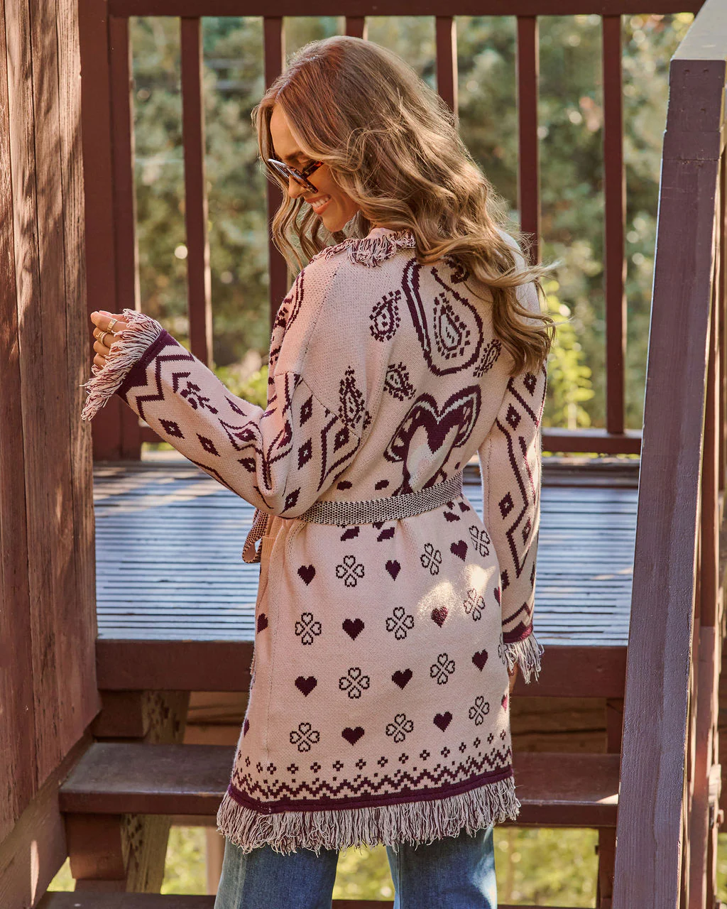 Anneston Printed Wrap Tie Fringe Cardigan - Image 4