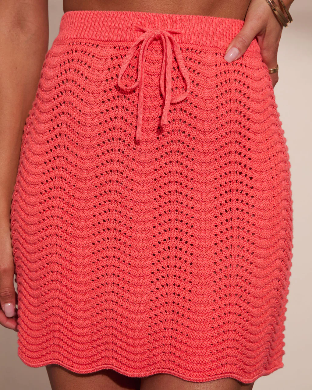 Araceli Open Wavy Knit Waist Tie Mini Skirt - Image 6