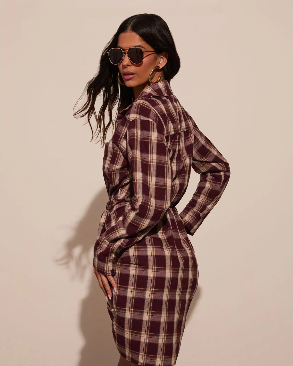 Archie Cotton Ruched Plaid Shirt Dress - Image 10