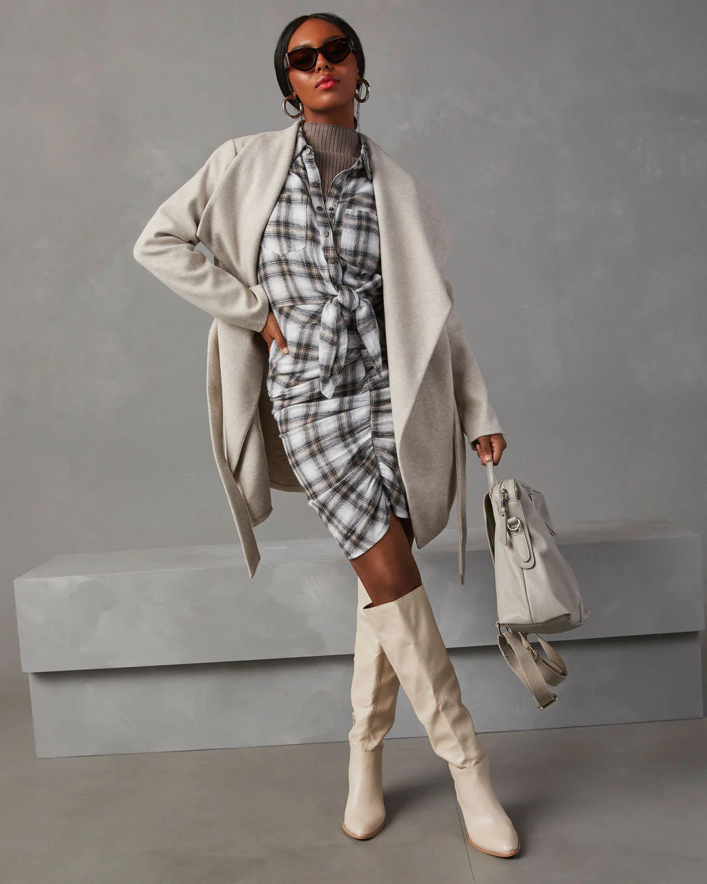 Archie Cotton Ruched Plaid Shirt Dress - Image 21