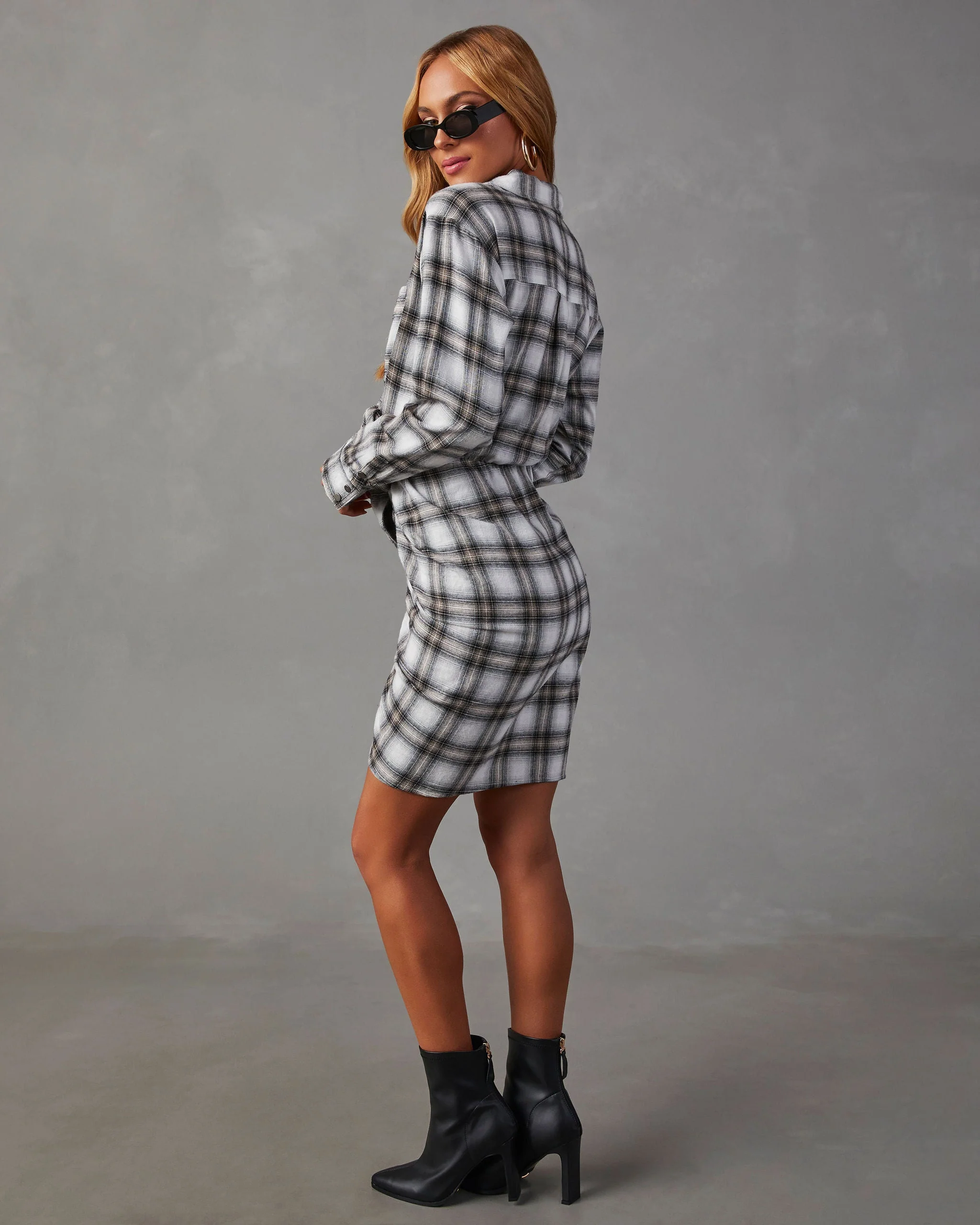 Archie Cotton Ruched Plaid Shirt Dress - Image 22