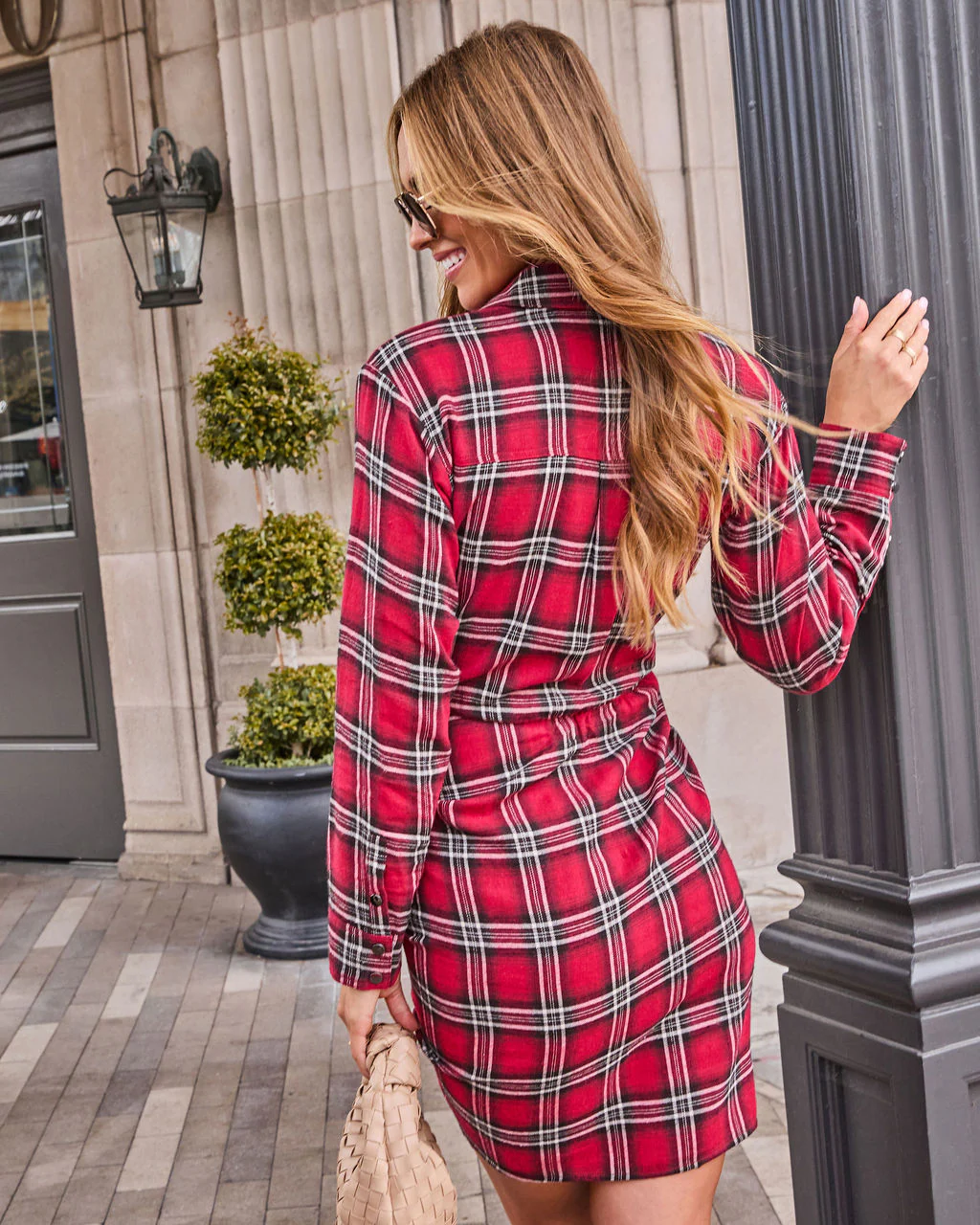 Archie Cotton Ruched Plaid Shirt Dress - Image 4