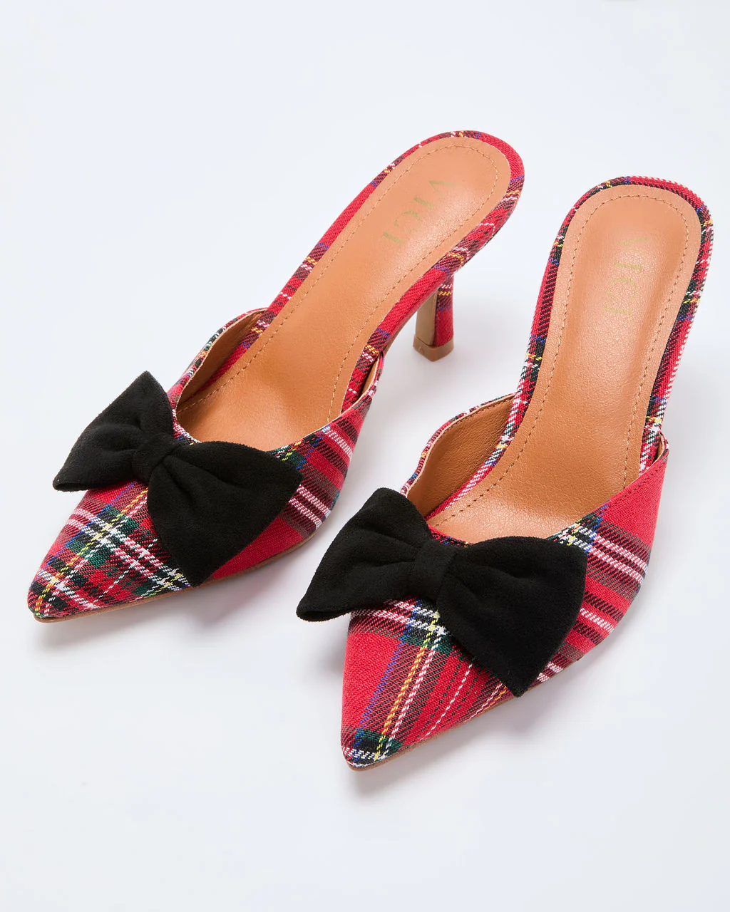 Ashby Plaid Print Velvet Bow Mules - Image 2